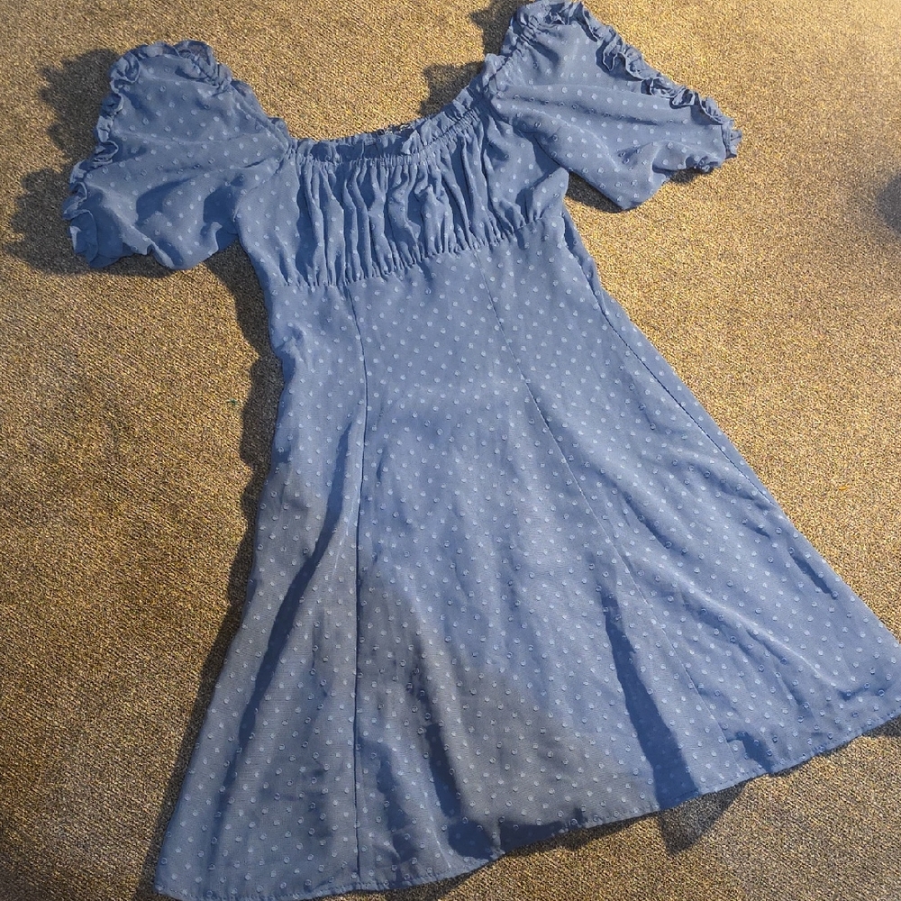 City Studio Blue Puff Sleeve Mini Dress